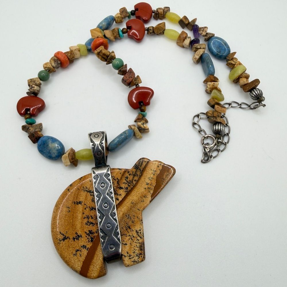 Carolyn Pollack RELIOS Sterling Silver Fetish Jasper Bear and 925 necklace!‎